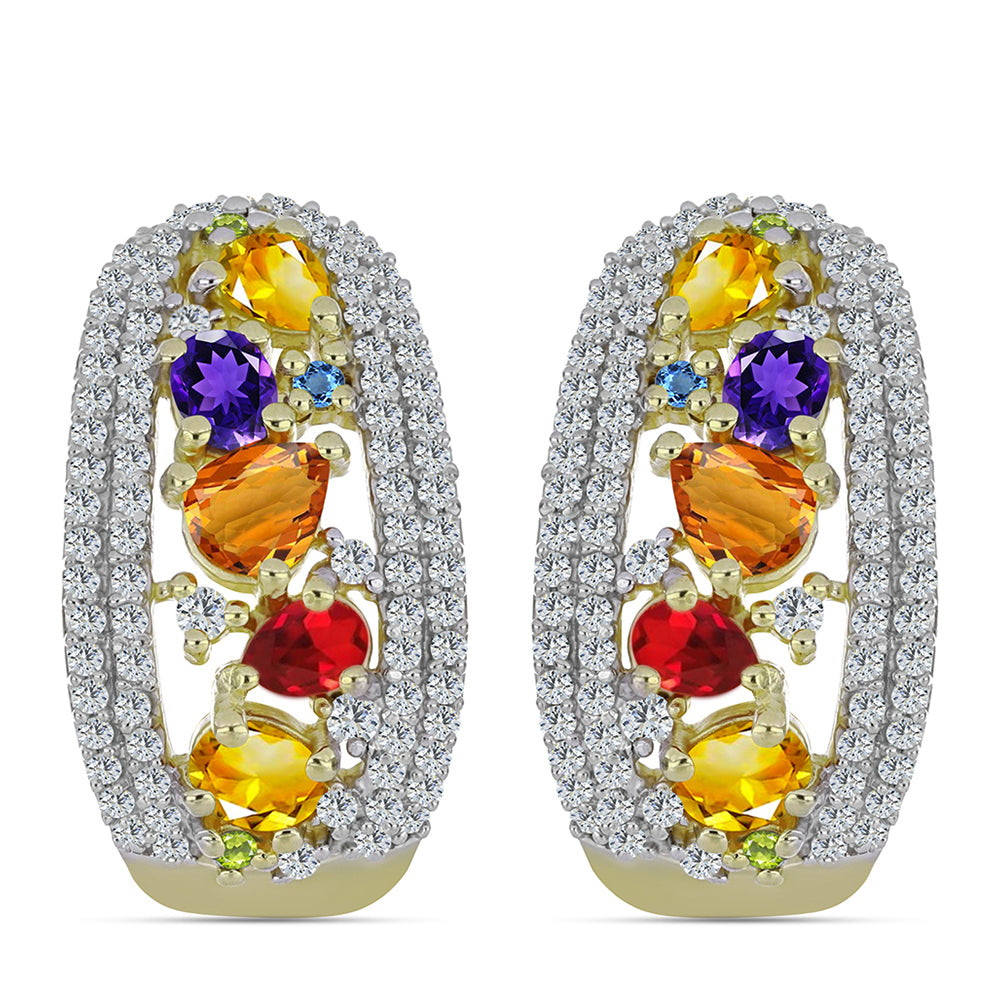 Cercei din Argint 925 Placat cu Aur ( 8.71 grame ) cu Safir Curcubeu și Topaz Alb 3.74 Carate