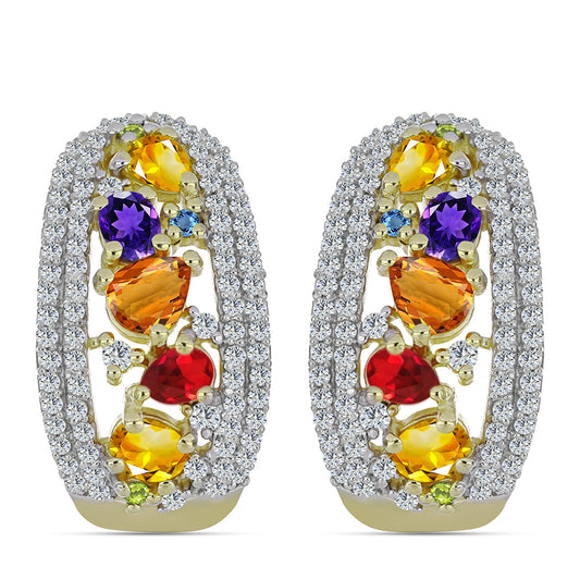 Cercei din Argint 925 Placat cu Aur ( 8.71 grame ) cu Safir Curcubeu și Topaz Alb 3.74 Carate