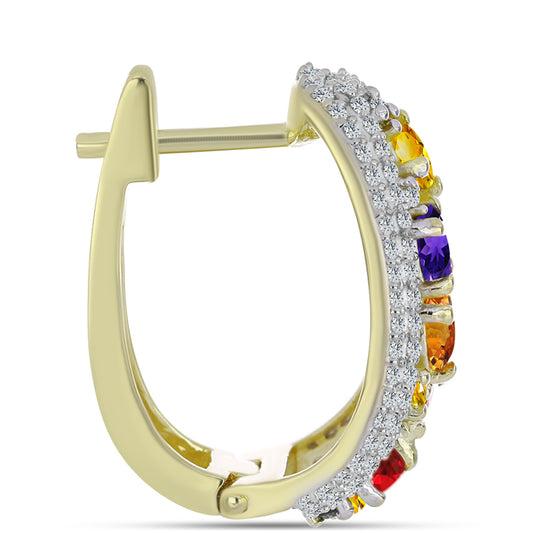 Cercei din Argint 925 Placat cu Aur ( 8.71 grame ) cu Safir Curcubeu și Topaz Alb 3.74 Carate