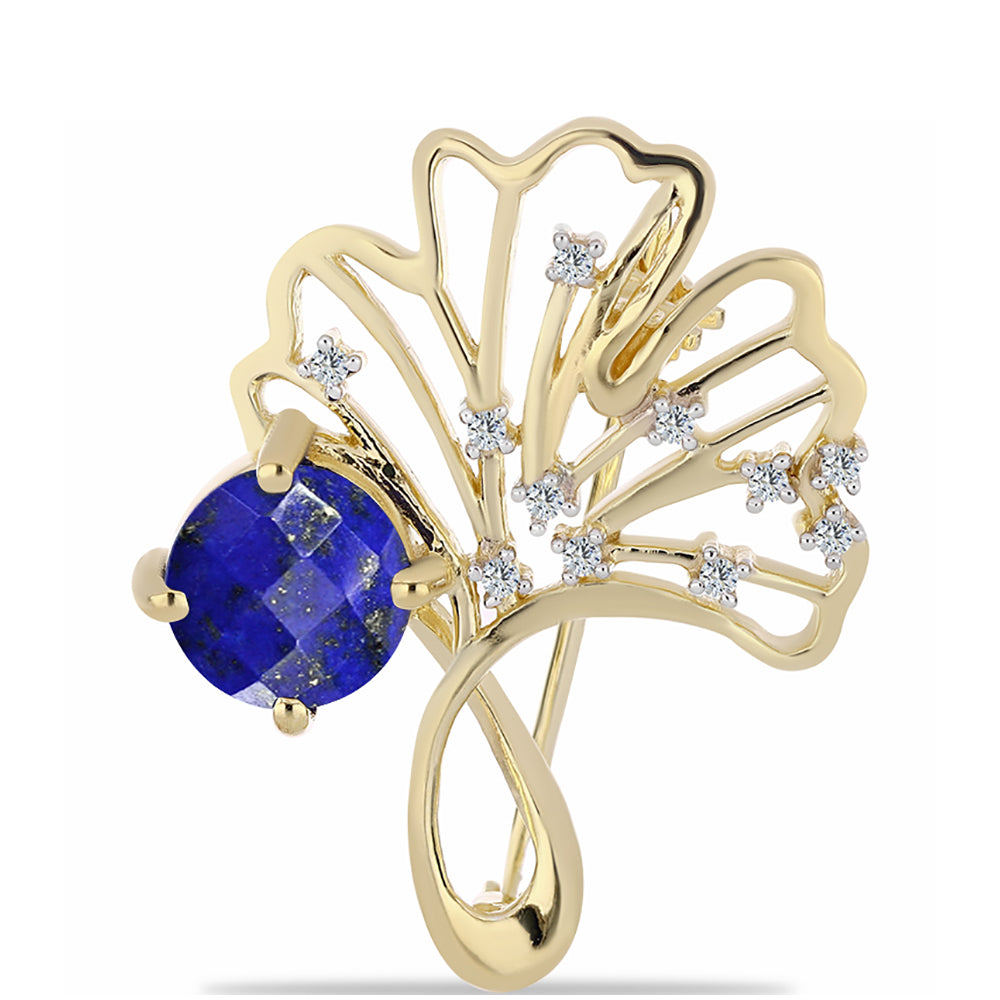 Broşă din Argint 925 Placat cu Aur ( 3.51 grame ) cu Lapis Lazuli și Topaz Alb 2.21 Carate 1 