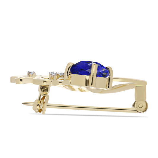 Broşă din Argint 925 Placat cu Aur ( 3.51 grame ) cu Lapis Lazuli și Topaz Alb 2.21 Carate
