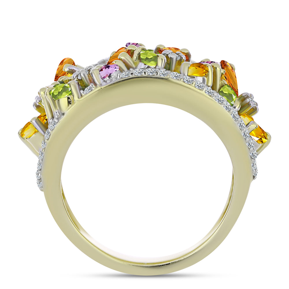 Inel din Argint 925 Placat cu Aur ( 10.14 grame ) cu Safir Curcubeu și Topaz Alb 5.44 Carate 3 