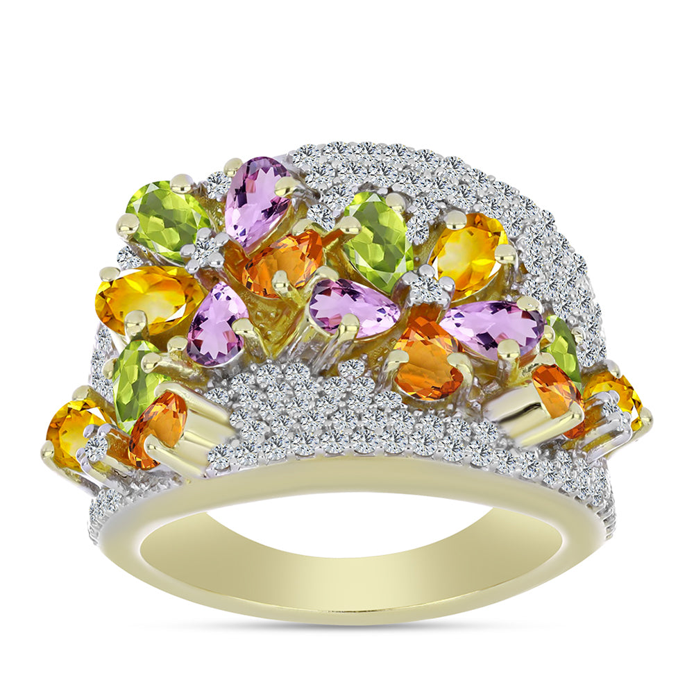 Inel din Argint 925 Placat cu Aur ( 10.14 grame ) cu Safir Curcubeu și Topaz Alb 5.44 Carate 1 