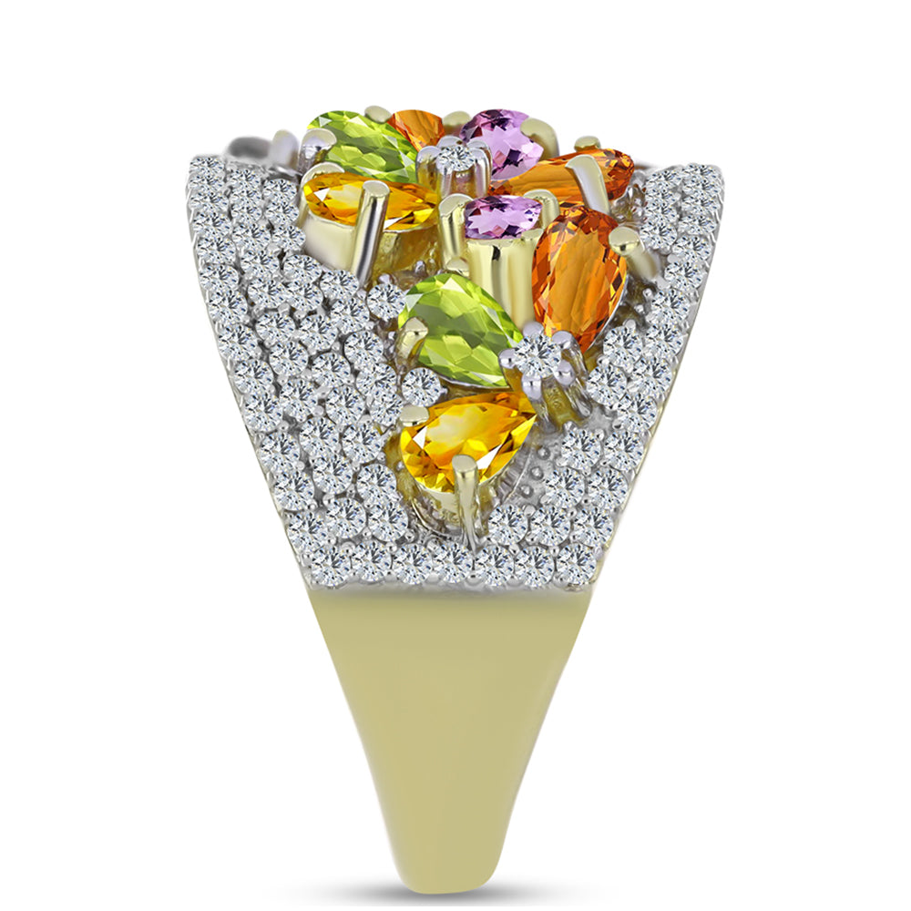 Inel din Argint 925 Placat cu Aur ( 10.14 grame ) cu Safir Curcubeu și Topaz Alb 5.44 Carate 4 