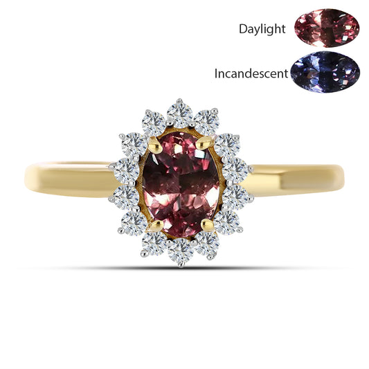 Inel din Argint 925 Placat cu Aur ( 2.02 grame ) cu Granat Tsivory care își schimbă culoarea și Topaz Alb 1.41 Carate