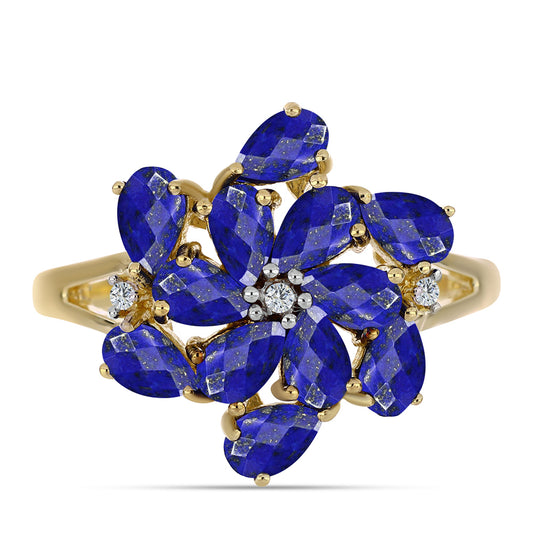 Inel din Argint 925 Placat cu Aur ( 3.25 grame ) cu Lapis Lazuli și Topaz Alb 2.69 Carate