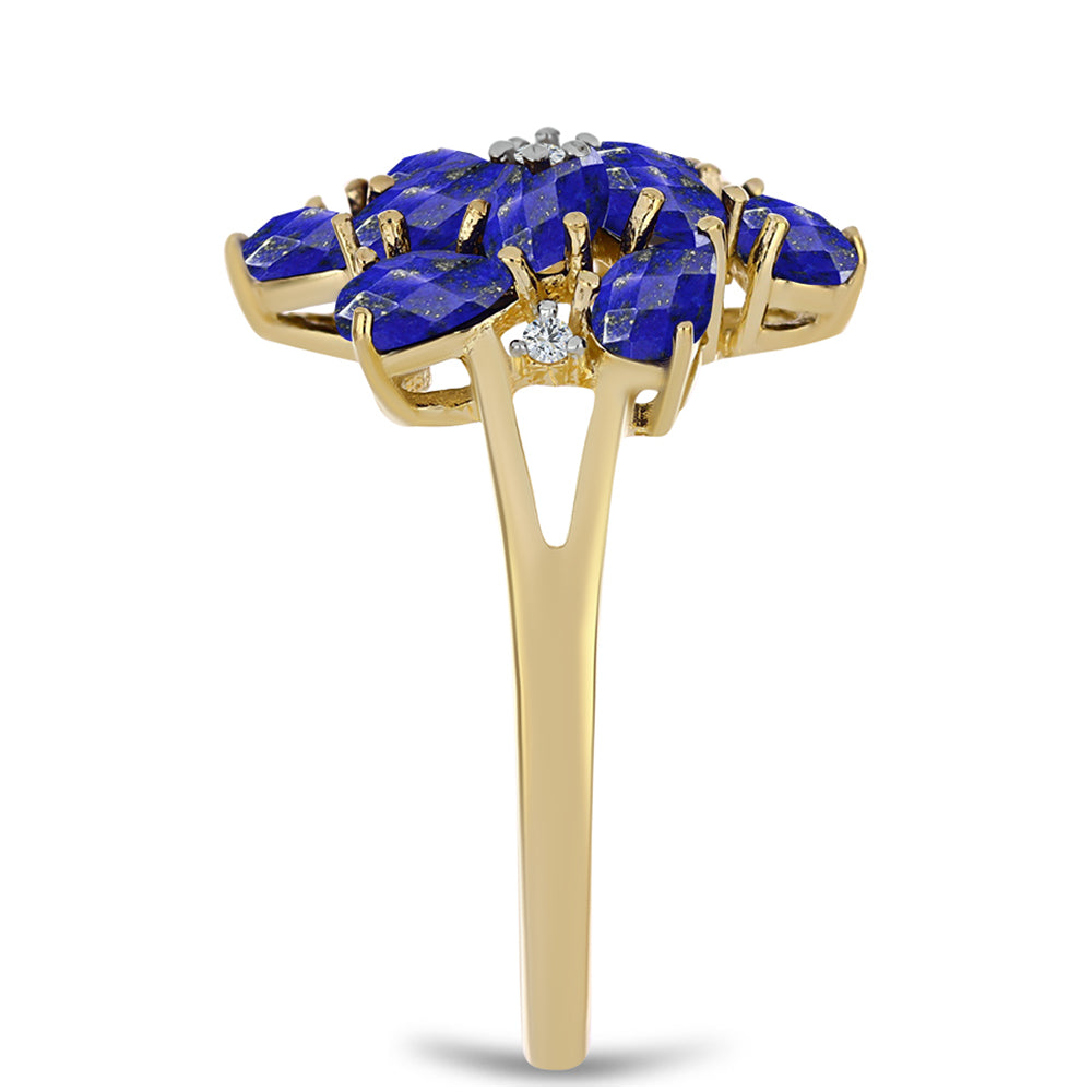 Inel din Argint 925 Placat cu Aur ( 3.25 grame ) cu Lapis Lazuli și Topaz Alb 2.69 Carate 4 