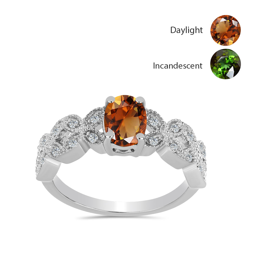 Inel din Argint 925 ( 2.86 grame ) cu Zultanit Anatolian Certificat cultivat în laborator și Topaz Alb 1.02 Carate 1 