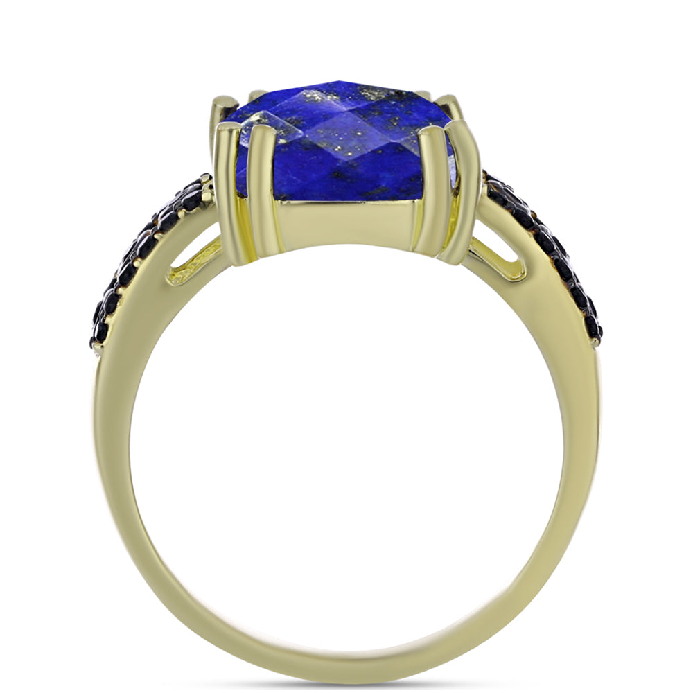 Inel din Argint 925 Placat cu Aur ( 3.83 grame ) cu Lapis Lazuli și Spinel Negru 6.41 Carate 2 