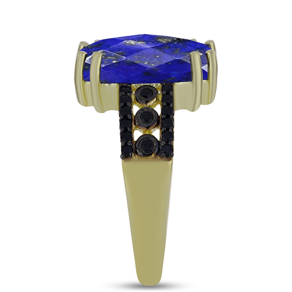 Inel din Argint 925 Placat cu Aur ( 3.83 grame ) cu Lapis Lazuli și Spinel Negru 6.41 Carate 4 