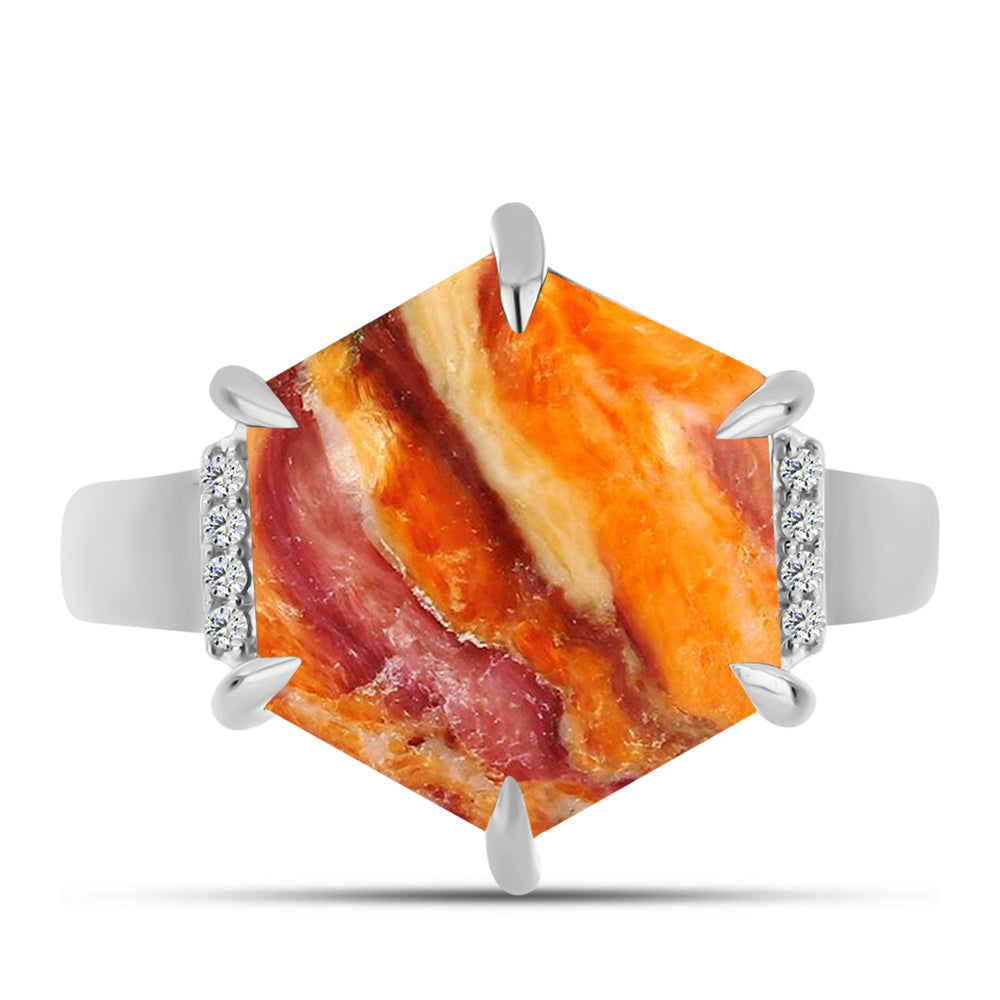 Inel din Argint 925 ( 3.2 grame ) cu Jaspul "Lion's Paw" și Topaz Alb 4.37 Carate 1 