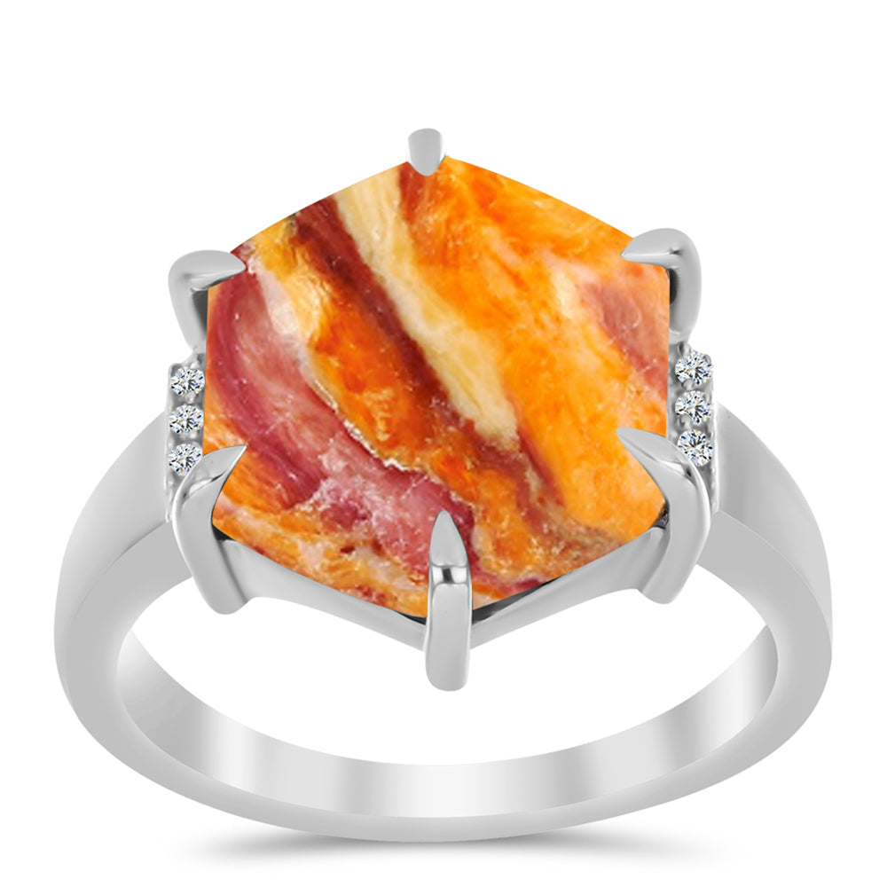 Inel din Argint 925 ( 3.2 grame ) cu Jaspul "Lion's Paw" și Topaz Alb 4.37 Carate