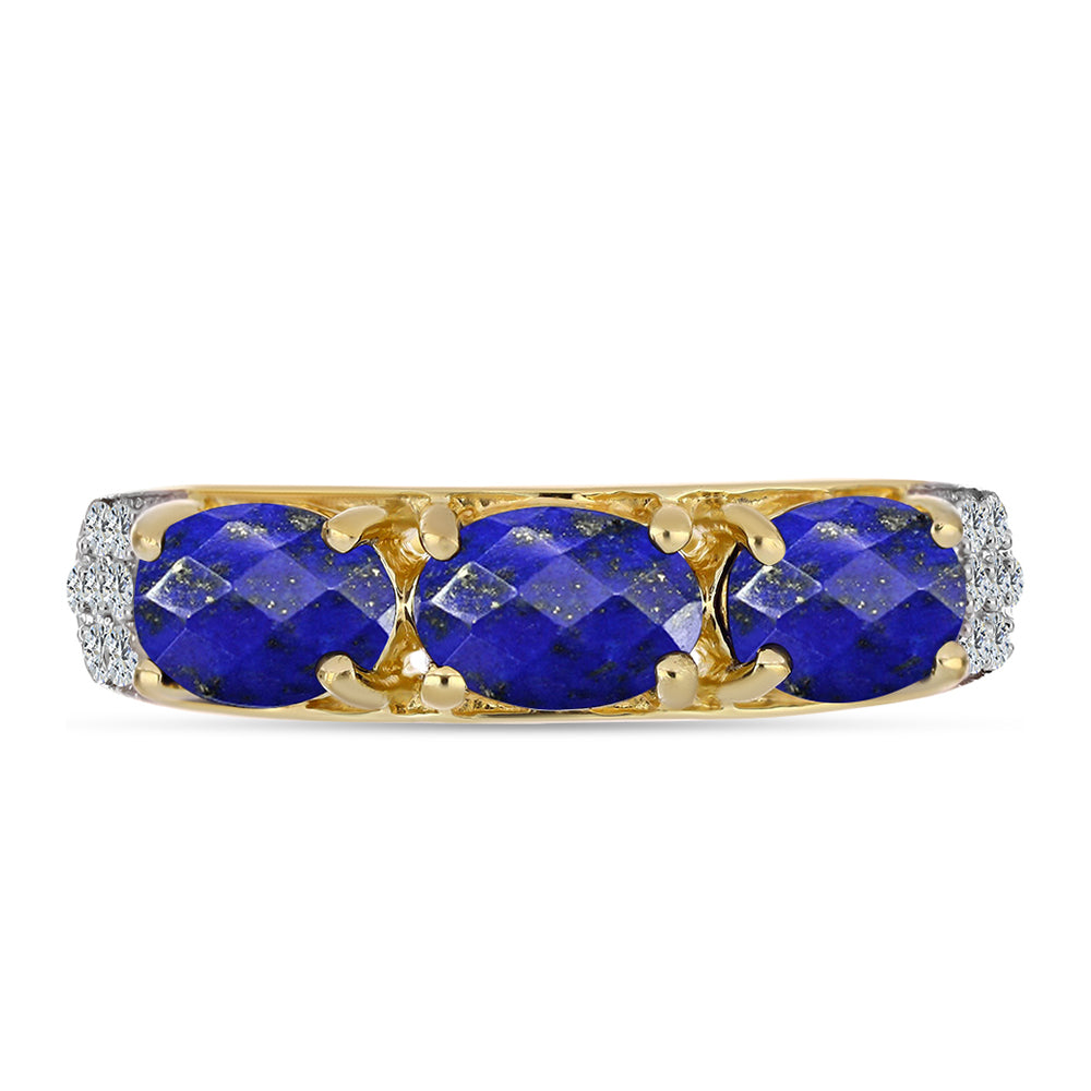 Inel din Argint 925 Placat cu Aur ( 3.66 grame ) cu Lapis Lazuli și Topaz Alb 2.65 Carate 2 