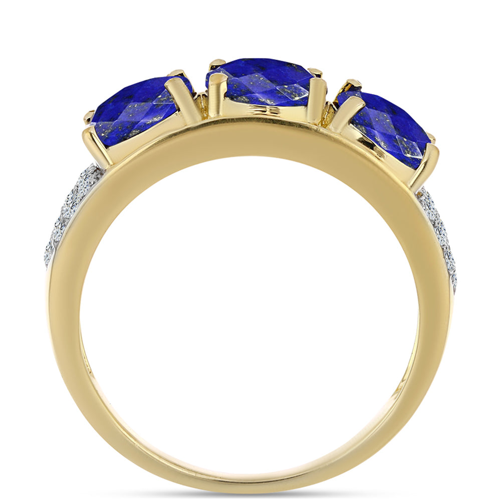 Inel din Argint 925 Placat cu Aur ( 3.66 grame ) cu Lapis Lazuli și Topaz Alb 2.65 Carate