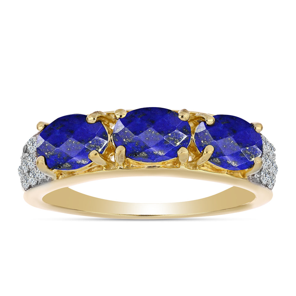 Inel din Argint 925 Placat cu Aur ( 3.66 grame ) cu Lapis Lazuli și Topaz Alb 2.65 Carate 1 
