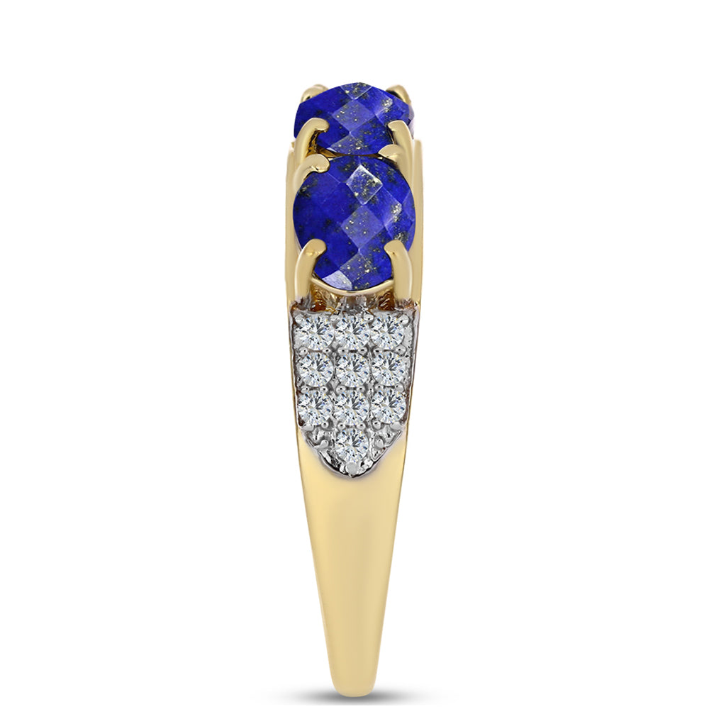 Inel din Argint 925 Placat cu Aur ( 3.66 grame ) cu Lapis Lazuli și Topaz Alb 2.65 Carate 4 