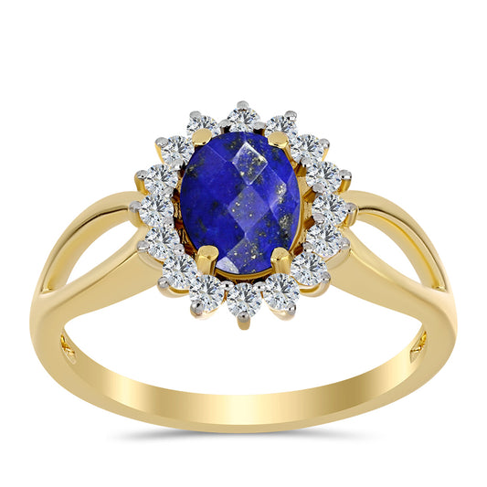 Inel din Argint 925 Placat cu Aur ( 2.76 grame ) cu Lapis Lazuli și Topaz Alb 1.63 Carate
