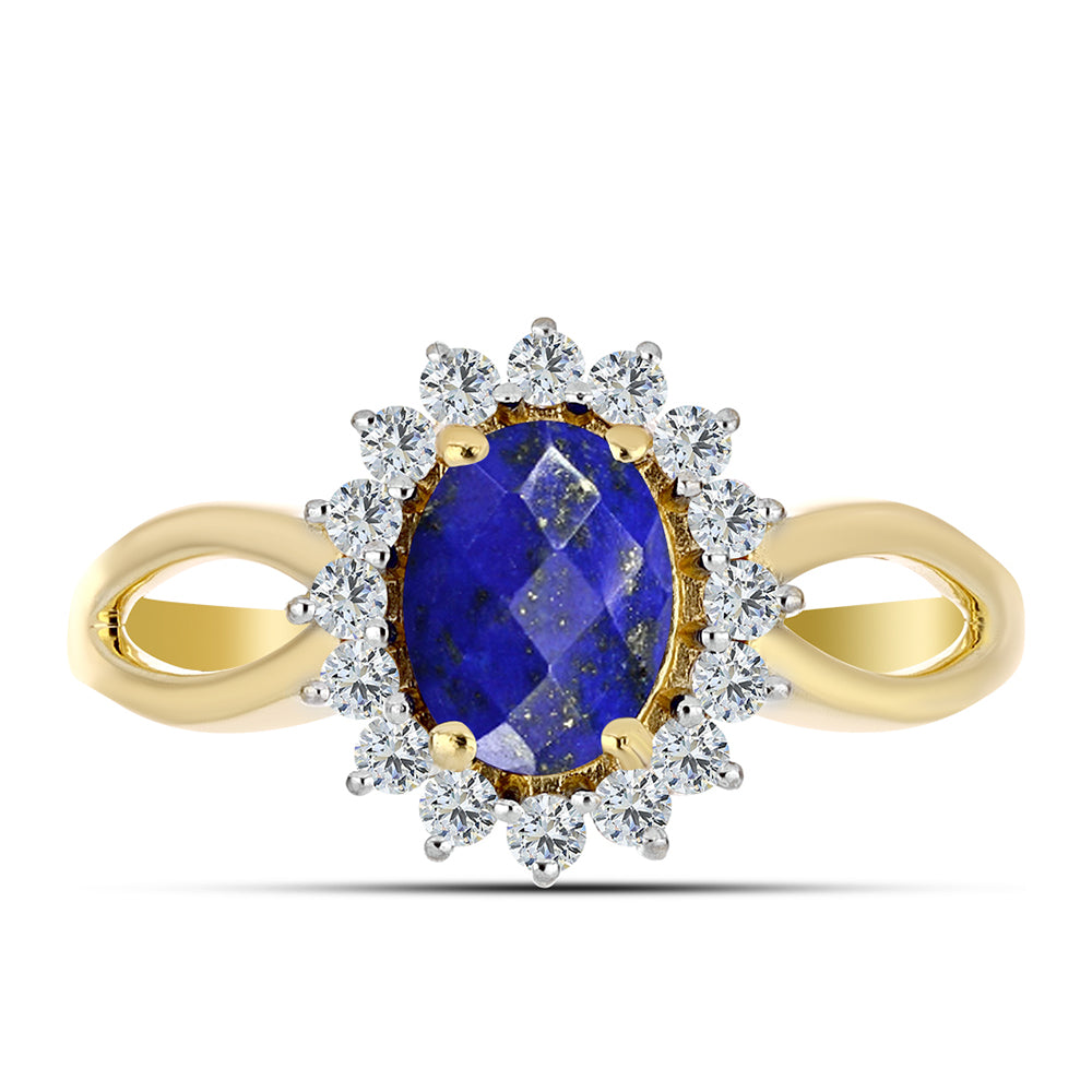 Inel din Argint 925 Placat cu Aur ( 2.76 grame ) cu Lapis Lazuli și Topaz Alb 1.63 Carate 3 