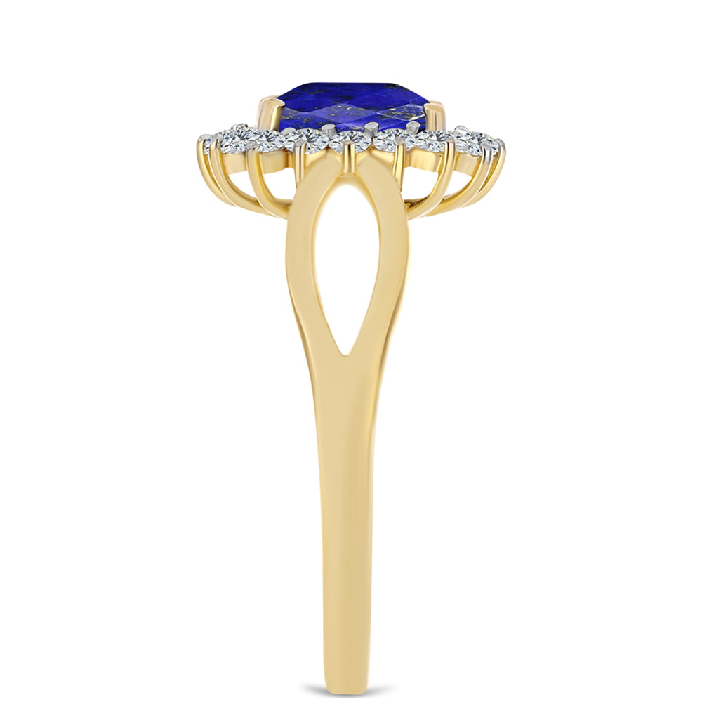 Inel din Argint 925 Placat cu Aur ( 2.76 grame ) cu Lapis Lazuli și Topaz Alb 1.63 Carate