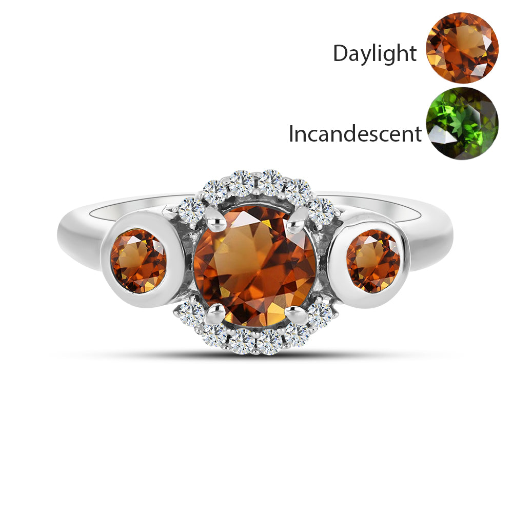 Inel din Argint 925 ( 2.4 grame ) cu Zultanit Anatolian Certificat cultivat în laborator și Topaz Alb 1.43 Carate 1 