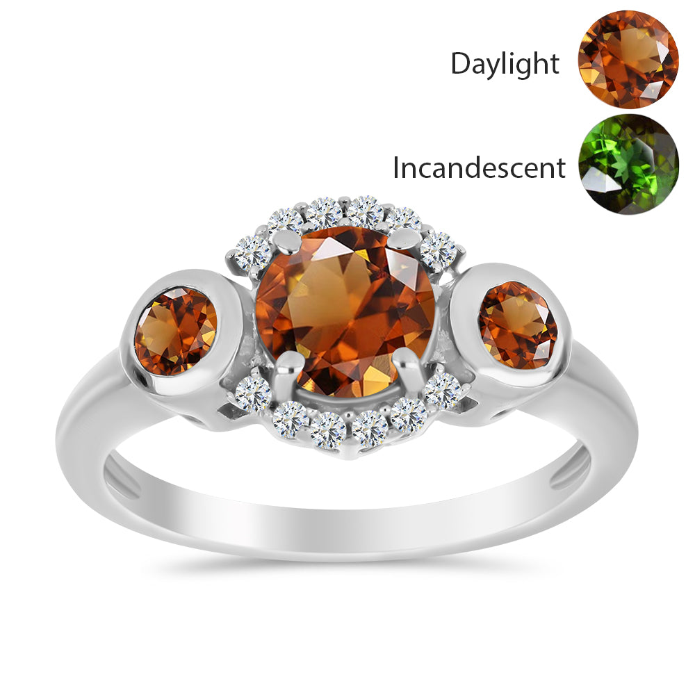 Inel din Argint 925 ( 2.4 grame ) cu Zultanit Anatolian Certificat cultivat în laborator și Topaz Alb 1.43 Carate