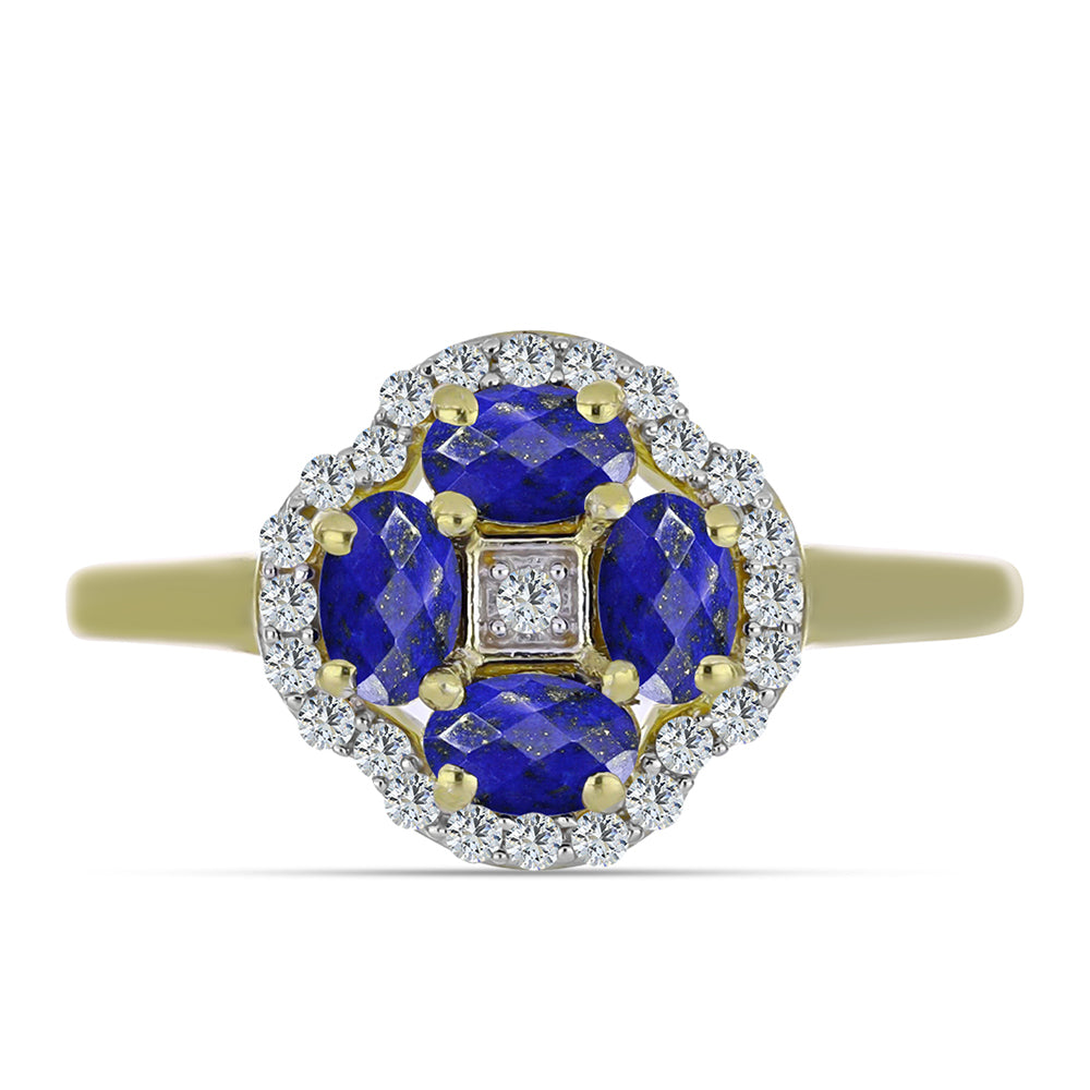 Inel din Argint 925 Placat cu Aur ( 2.81 grame ) cu Lapis Lazuli și Topaz Alb 1.24 Carate 1 