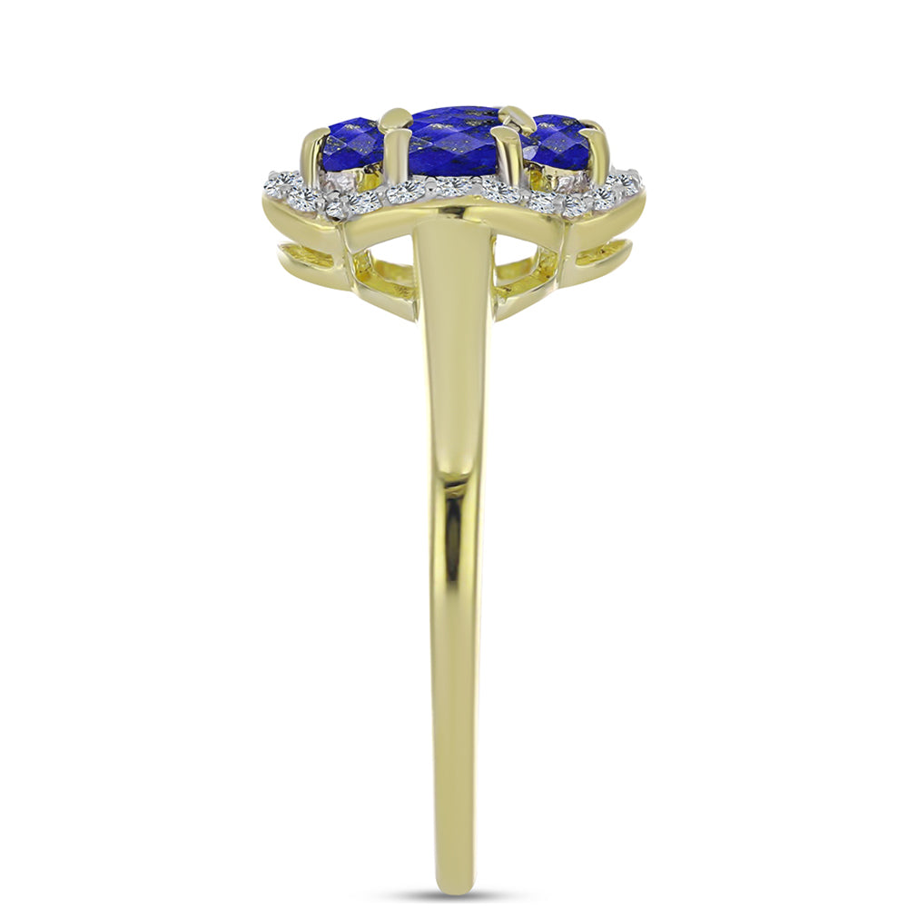 Inel din Argint 925 Placat cu Aur ( 2.81 grame ) cu Lapis Lazuli și Topaz Alb 1.24 Carate 4 
