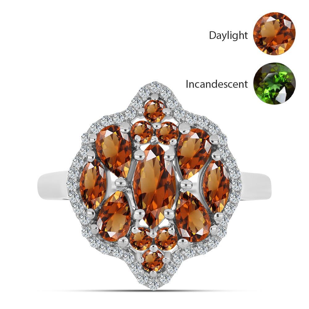 Inel din Argint 925 ( 4.28 grame ) cu Zultanit Anatolian Certificat cultivat în laborator și Topaz Alb 2.47 Carate 1 