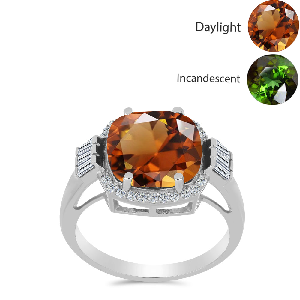 Inel din Argint 925 ( 4.11 grame ) cu Zultanit Anatolian Certificat cultivat în laborator și Zircon Alb 7.96 Carate