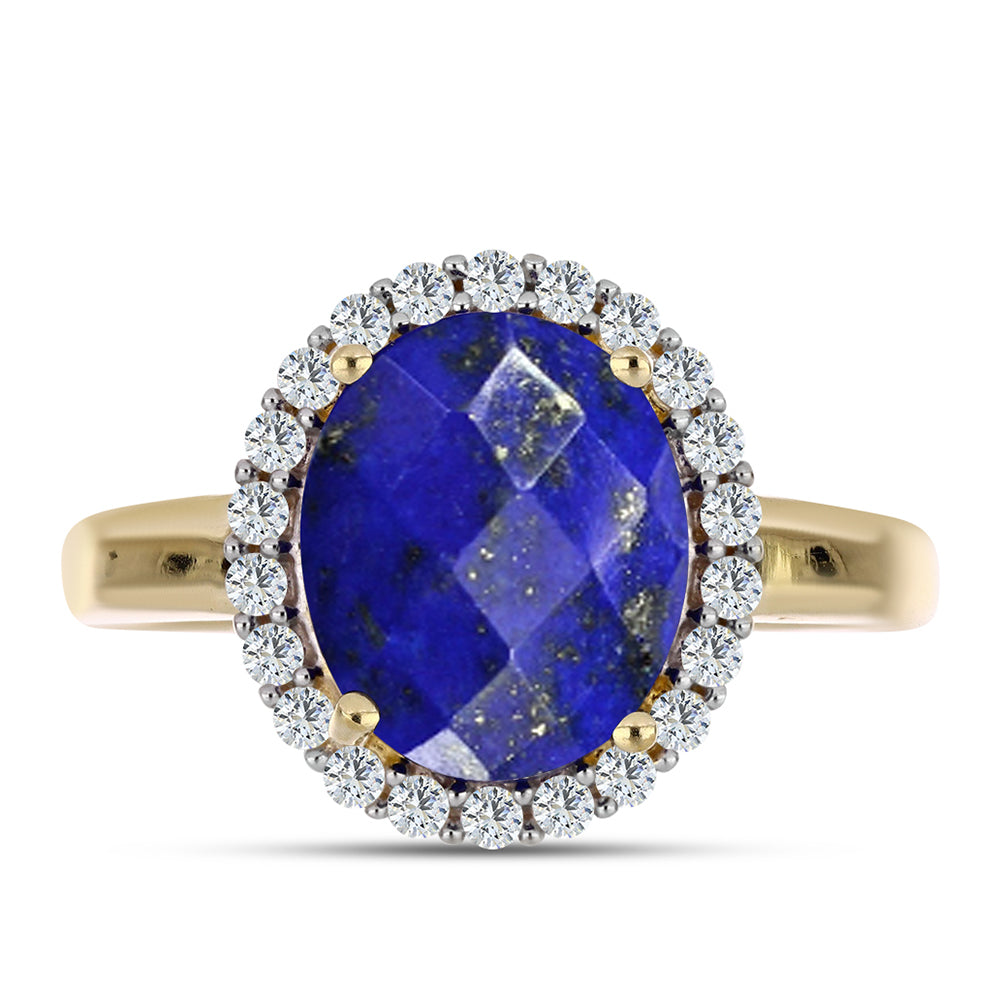 Inel din Argint 925 Placat cu Aur ( 3.79 grame ) cu Lapis Lazuli și Topaz Alb 5.28 Carate 1 