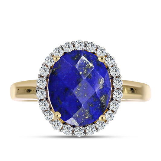 Inel din Argint 925 Placat cu Aur ( 3.79 grame ) cu Lapis Lazuli și Topaz Alb 5.28 Carate