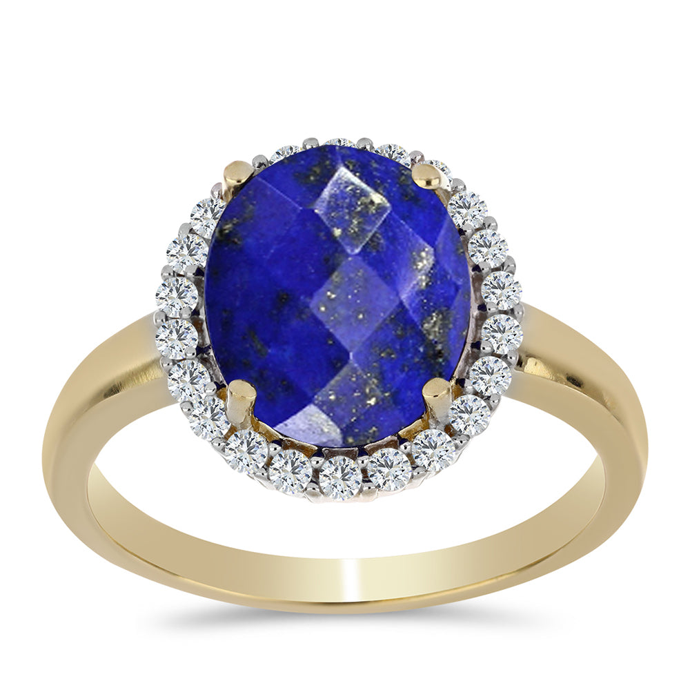 Inel din Argint 925 Placat cu Aur ( 3.79 grame ) cu Lapis Lazuli și Topaz Alb 5.28 Carate