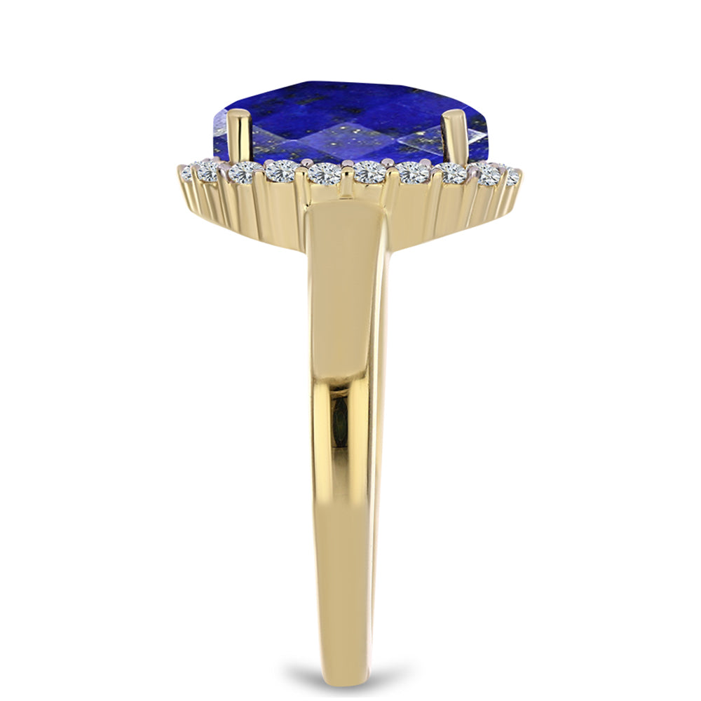 Inel din Argint 925 Placat cu Aur ( 3.79 grame ) cu Lapis Lazuli și Topaz Alb 5.28 Carate