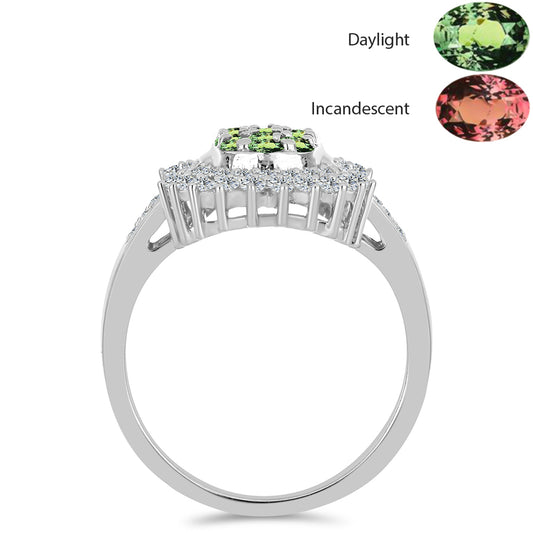 Inel din Argint 925 ( 3.9 grame ) cu Alexandrit Natural și Topaz Alb 1.3 Carate