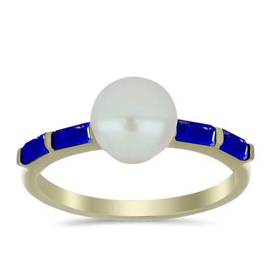 Inel din Argint 925 Placat cu Aur ( 2.05 grame ) cu Lapis Lazuli și Perlă de Apă Dulce Albă 3.08 Carate
