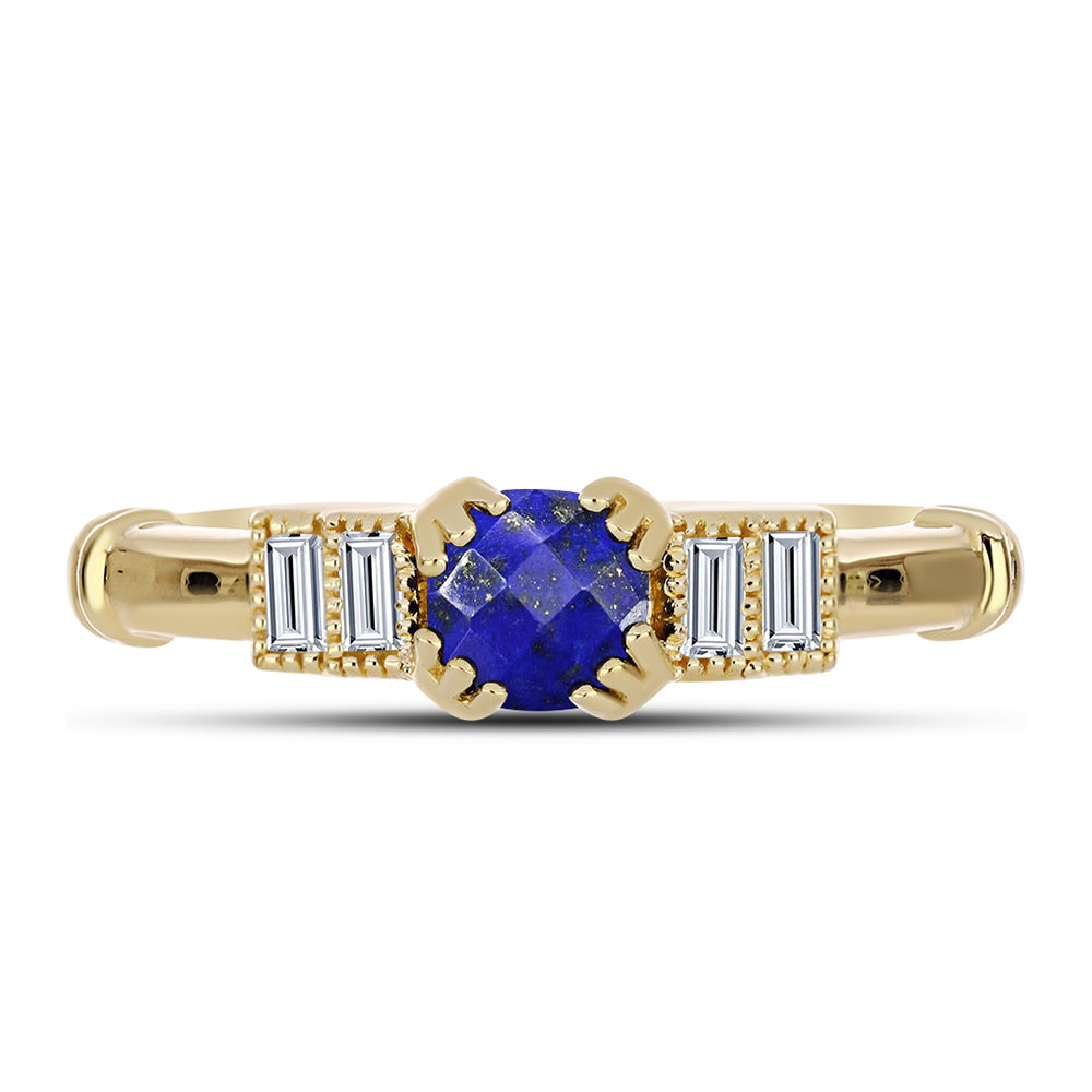 Inel din Argint 925 Placat cu Aur ( 2.92 grame ) cu Lapis Lazuli și Zircon Alb 0.91 Carate 2 