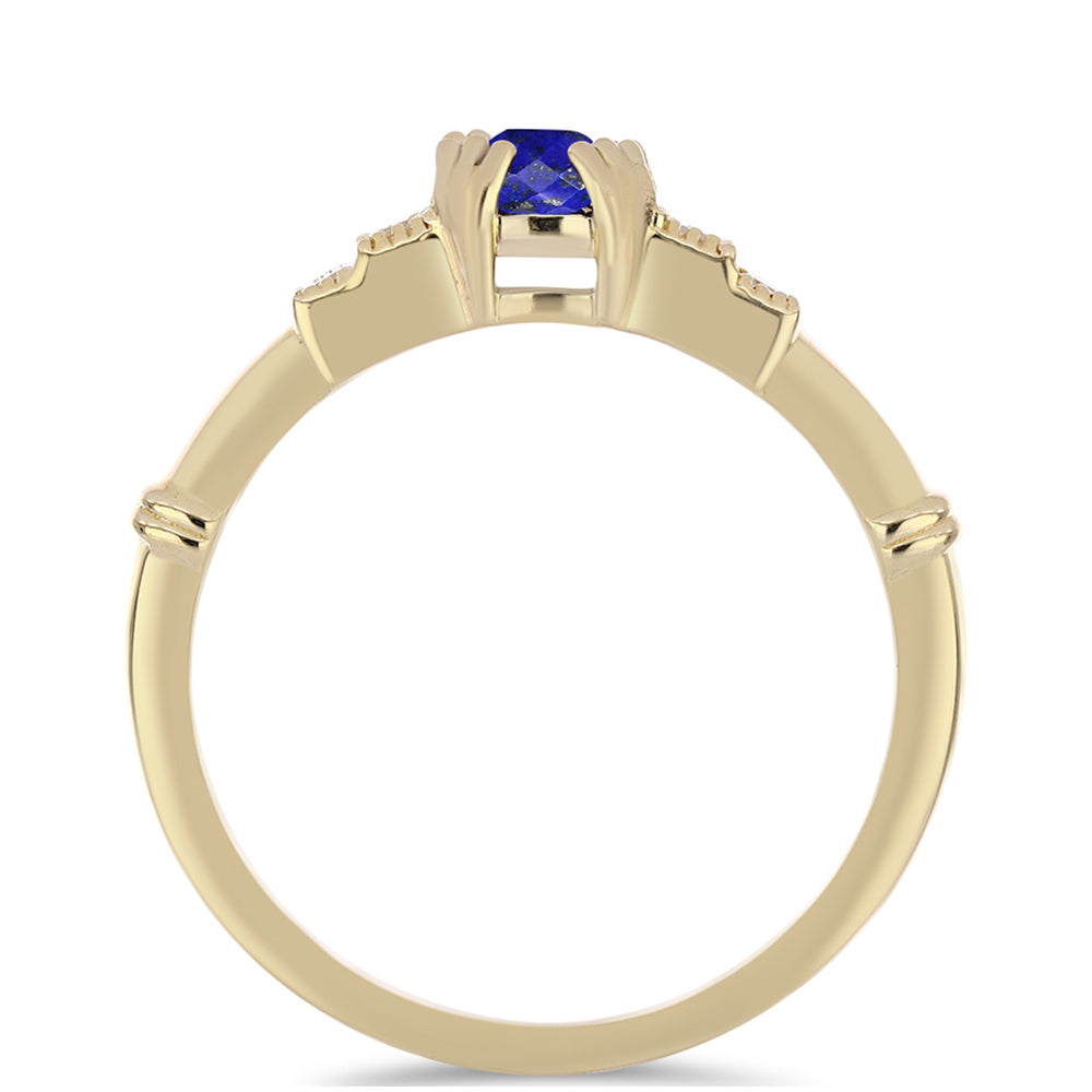 Inel din Argint 925 Placat cu Aur ( 2.92 grame ) cu Lapis Lazuli și Zircon Alb 0.91 Carate 3 