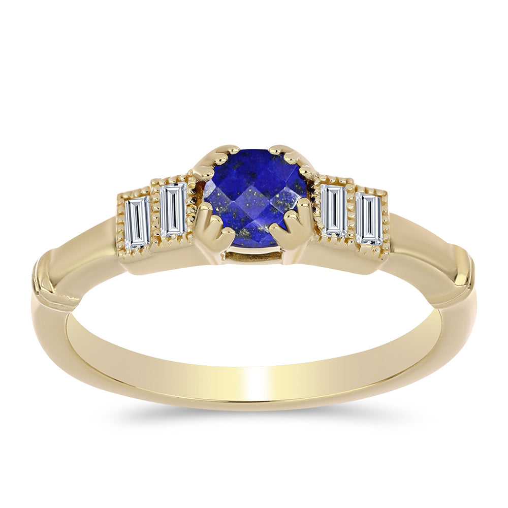Inel din Argint 925 Placat cu Aur ( 2.92 grame ) cu Lapis Lazuli și Zircon Alb 0.91 Carate