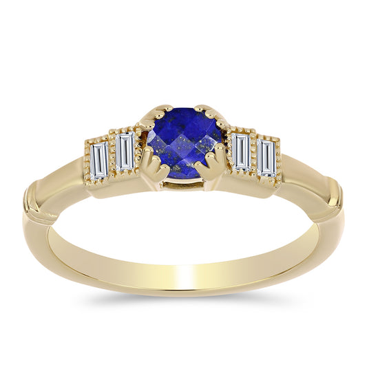 Inel din Argint 925 Placat cu Aur ( 2.92 grame ) cu Lapis Lazuli și Zircon Alb 0.91 Carate
