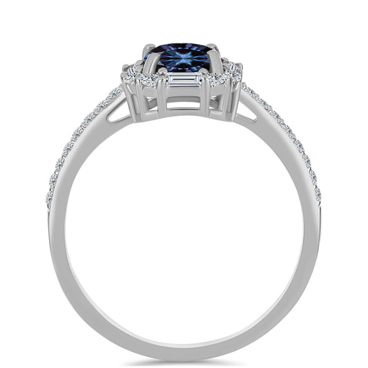 Inel din Argint 925 ( 1.86 grame ) cu Moissanite Violet Imperial și Zircon Alb 1.73 Carate