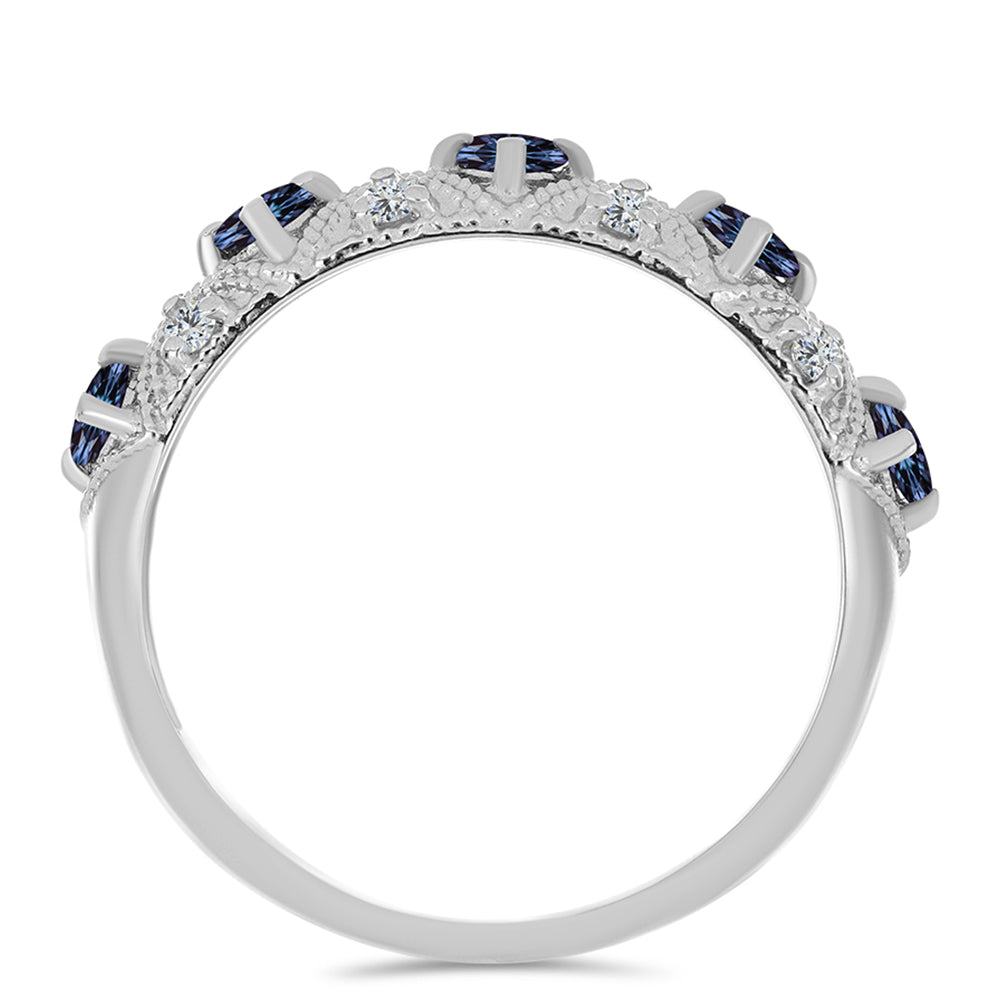 Inel din Argint 925 ( 3.12 grame ) cu Moissanite Violet Imperial și Topaz Alb 0.76 Carate