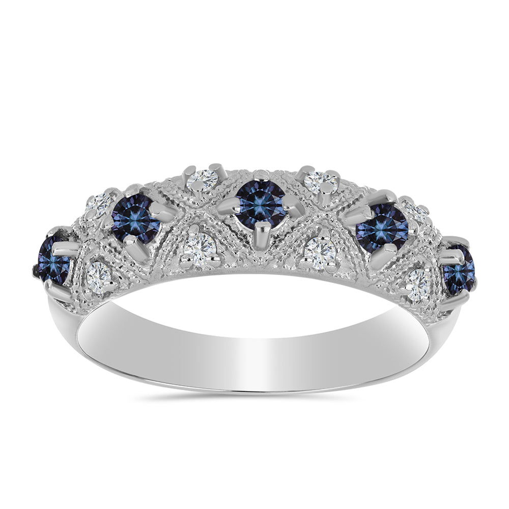 Inel din Argint 925 ( 3.12 grame ) cu Moissanite Violet Imperial și Topaz Alb 0.76 Carate