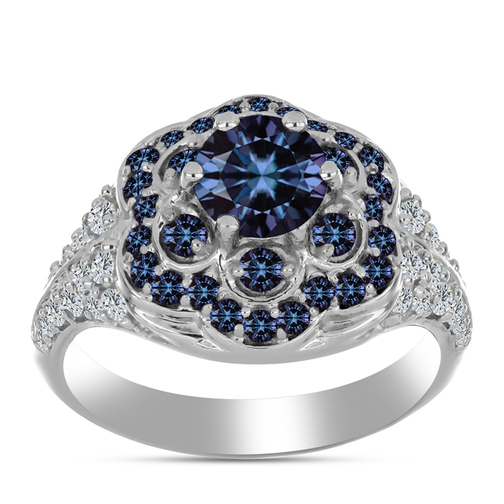 Inel din Argint 925 ( 4.47 grame ) cu Moissanite Violet Imperial și Topaz Alb 2.19 Carate 1 