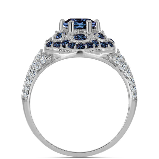 Inel din Argint 925 ( 4.47 grame ) cu Moissanite Violet Imperial și Topaz Alb 2.19 Carate