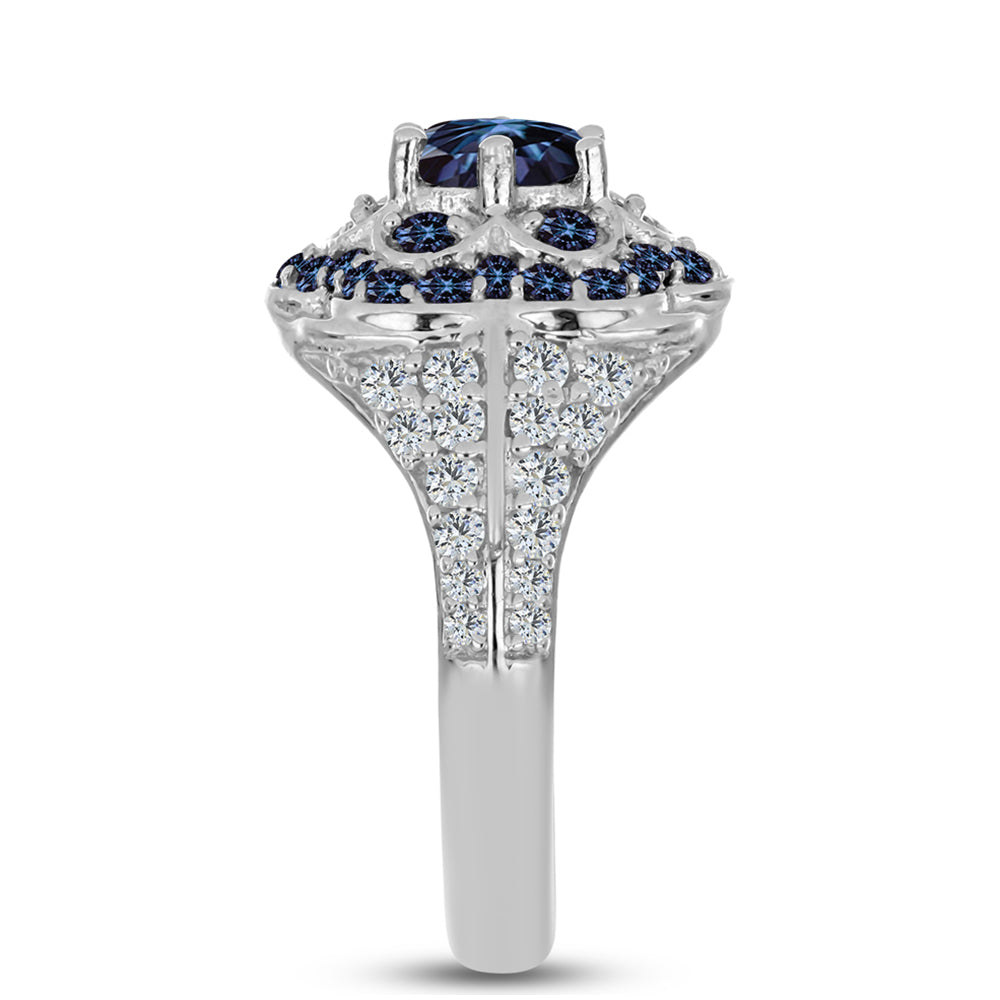 Inel din Argint 925 ( 4.47 grame ) cu Moissanite Violet Imperial și Topaz Alb 2.19 Carate