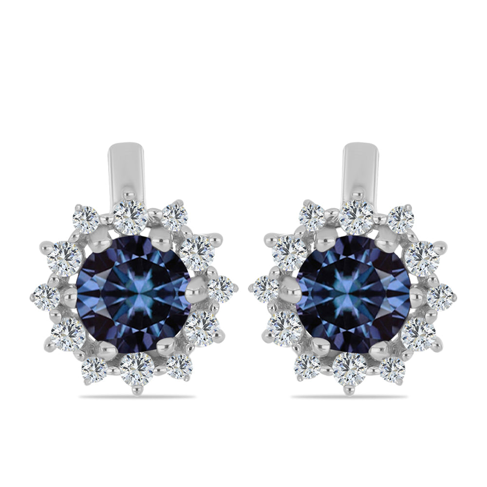 Cercei din Argint 925 ( 3.65 grame ) cu Moissanite Violet Imperial și Topaz Alb 2.62 Carate