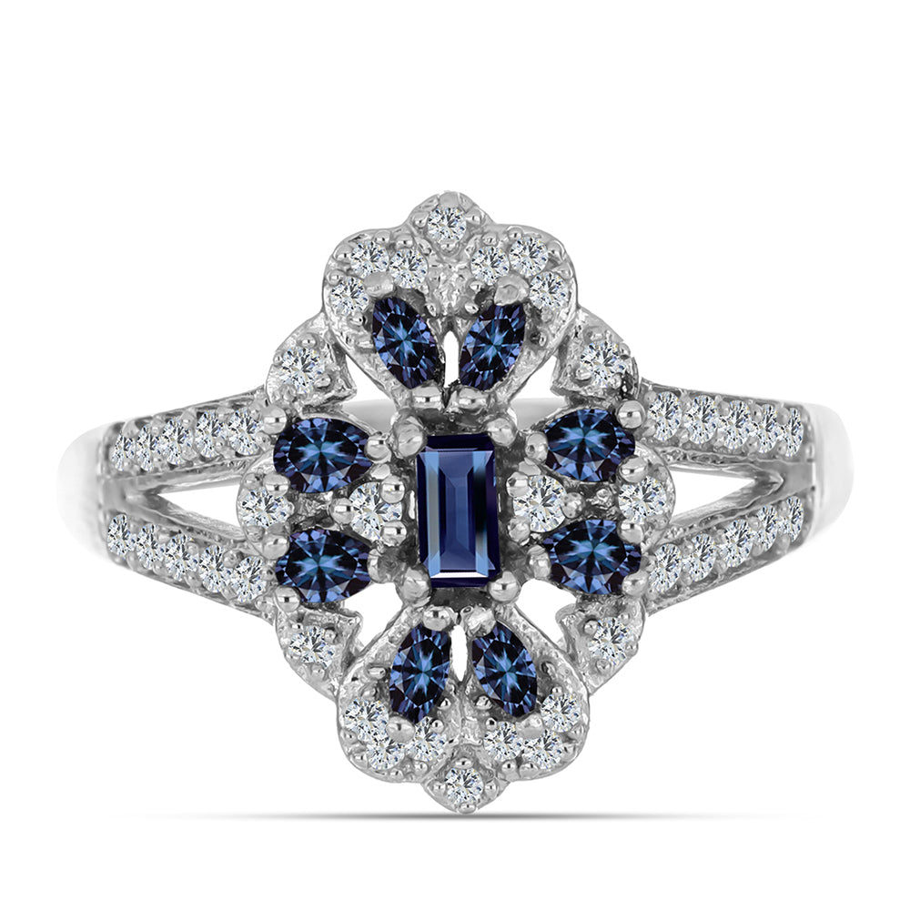 Inel din Argint 925 ( 4.85 grame ) cu Moissanite Violet Imperial și Topaz Alb 0.77 Carate
