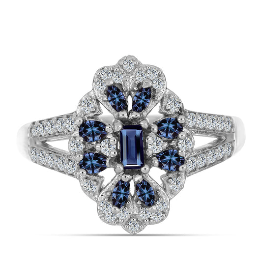 Inel din Argint 925 ( 4.85 grame ) cu Moissanite Violet Imperial și Topaz Alb 0.77 Carate