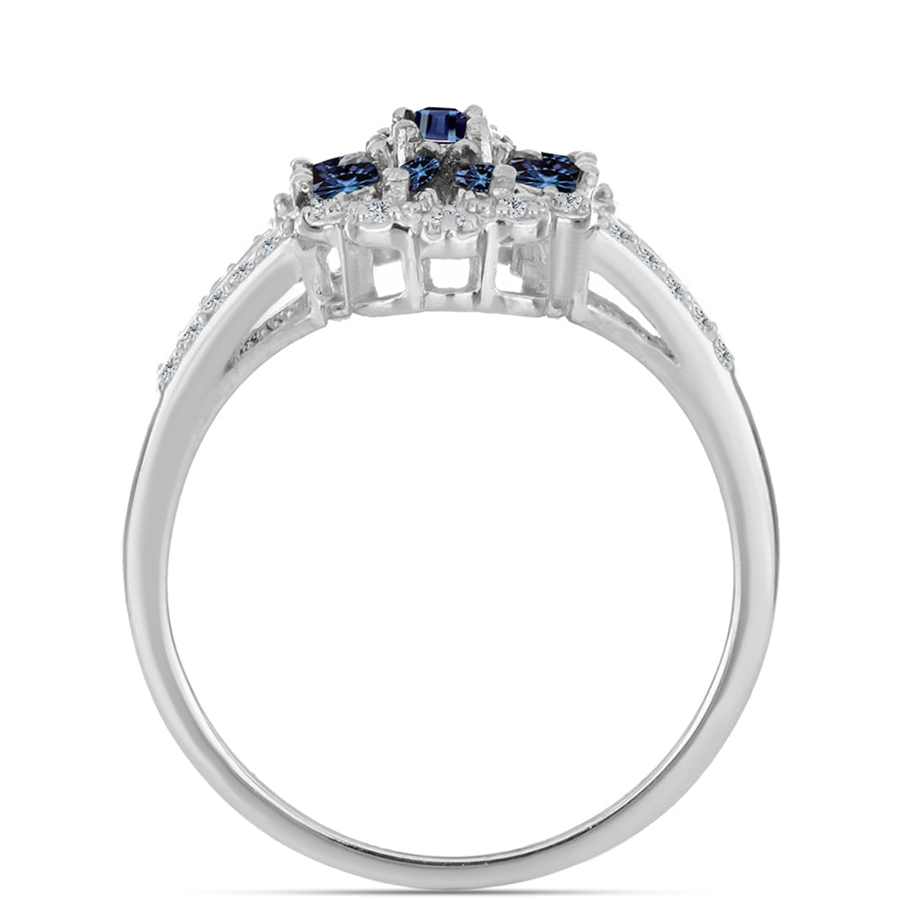 Inel din Argint 925 ( 4.85 grame ) cu Moissanite Violet Imperial și Topaz Alb 0.77 Carate