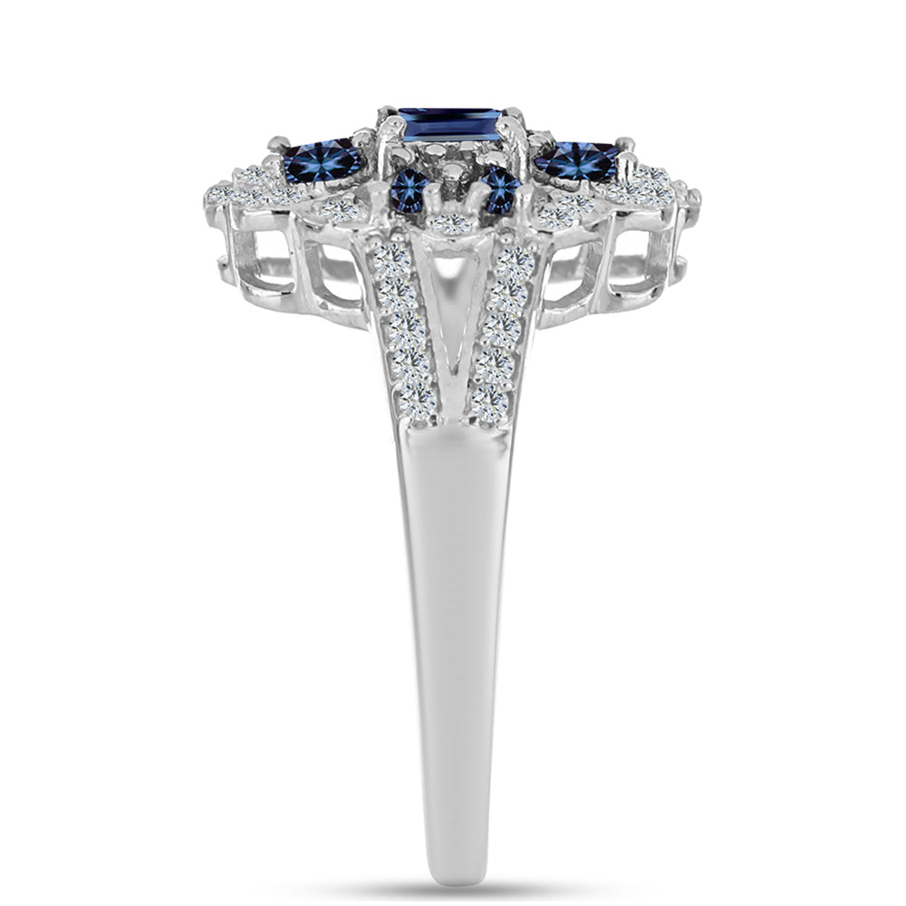 Inel din Argint 925 ( 4.85 grame ) cu Moissanite Violet Imperial și Topaz Alb 0.77 Carate 4 